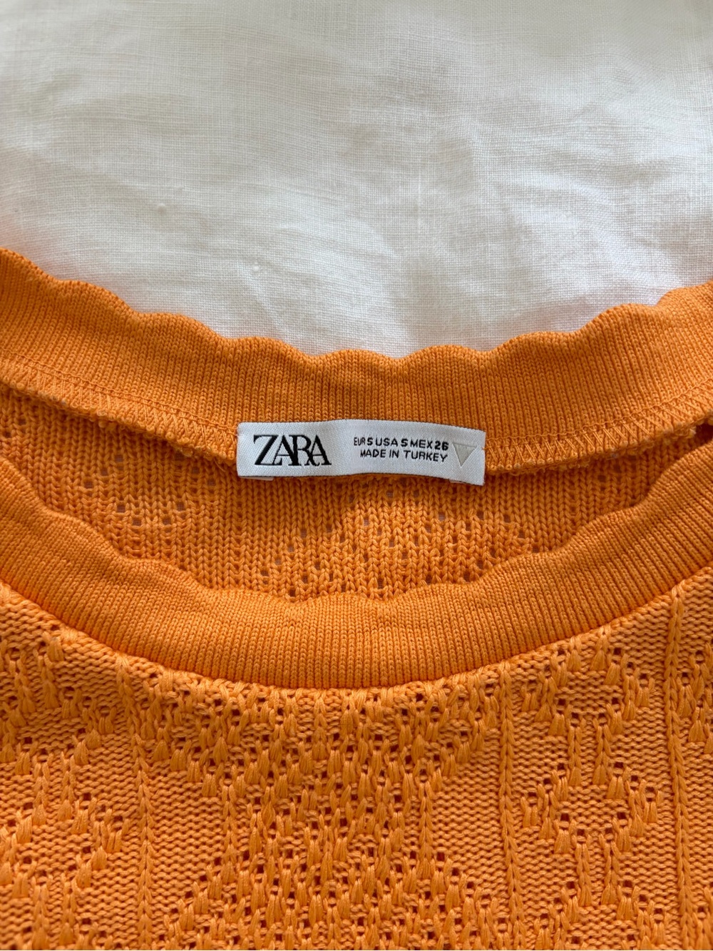 ZARA Orange Open-Knit Crewneck Sweater